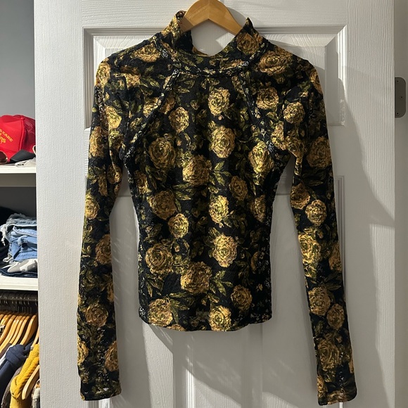 Free people Lyric Sheer Lace Long Sleeve Turtleneck Top medium - Picture 3 of 5